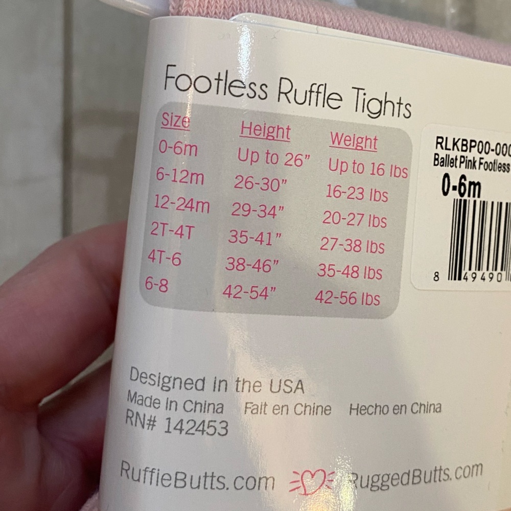 NWT RuffleButts Ballet Pink Pull-On Solid Footless Ruffled Tights, 0-6 months - Picture 3 of 6